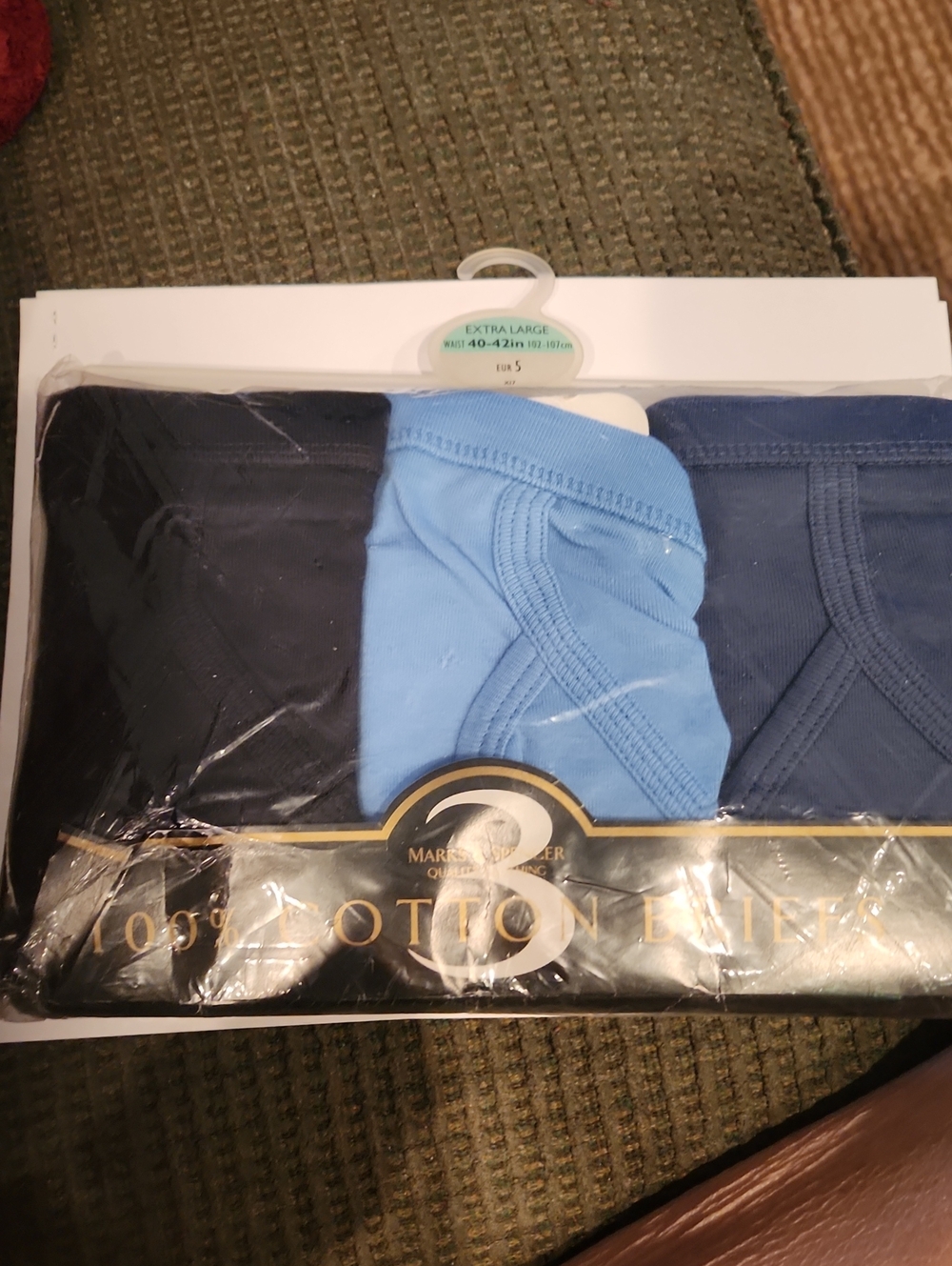 Marks And Spencer 3-Pack Cotton Briefs - Black, Blue, Navy XL 40-42 Waist NWOT